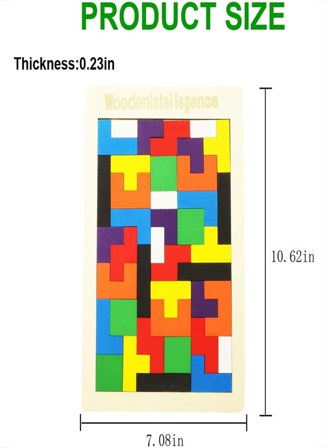 DEAL NUT Colorful Wooden Tangram Jigsaw Puzzle Toy, 40 Pcs Wooden Russian Blocks Puzzles for Kids, Wood Intelligence Puzzle for Kids Ages 3-8, Wood Puzzles Brain Teasers Toy Educational Gift for Kid - Image 3